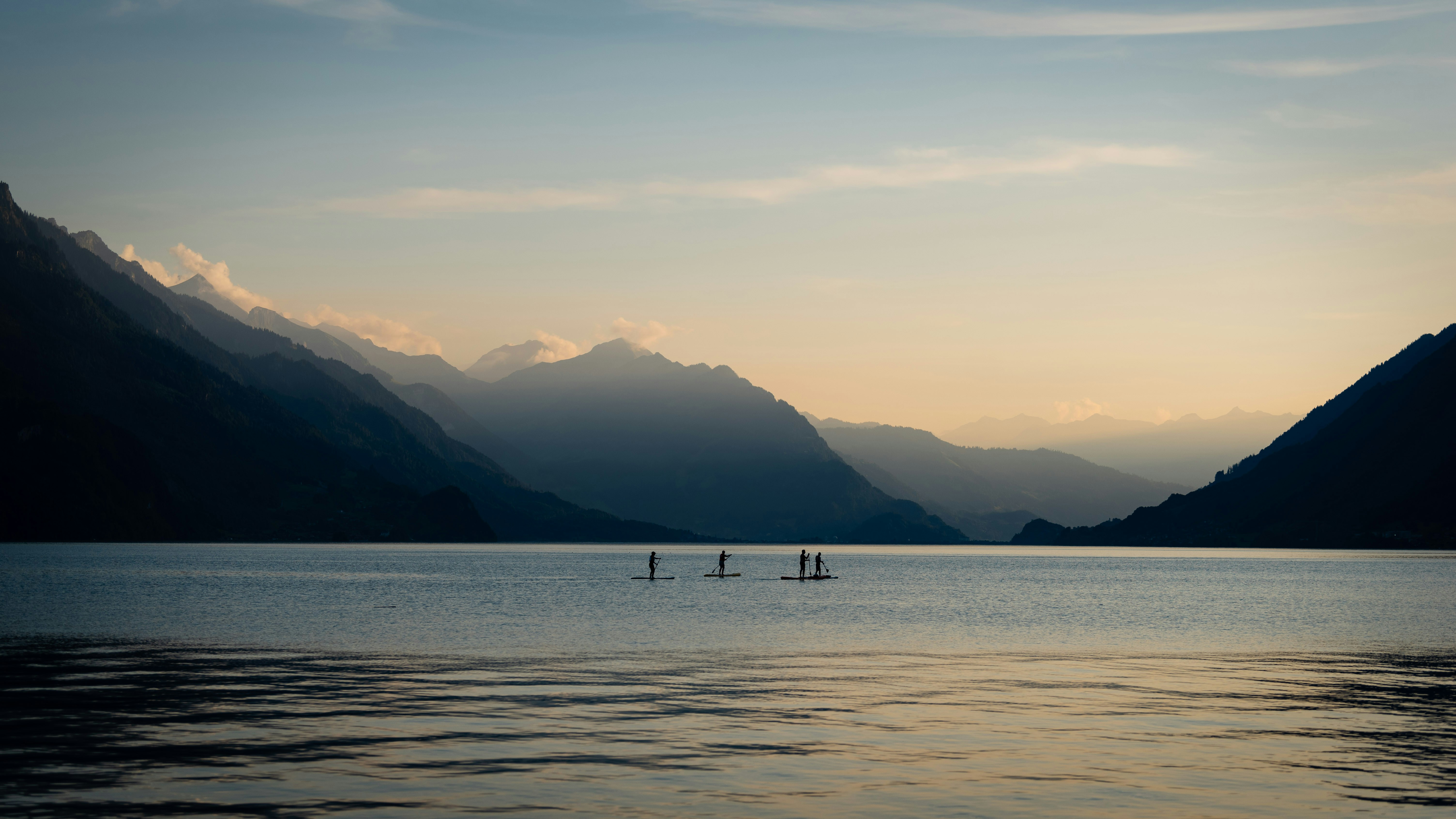 Expansive mountain and lake landscape